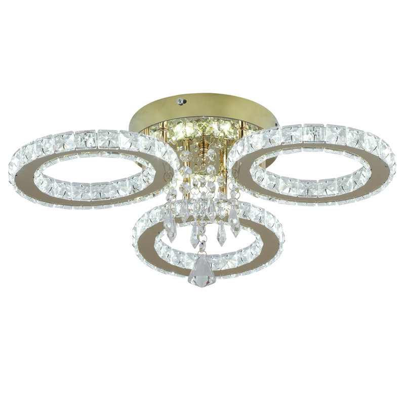 Luxury Ring LED Crystal Chandelier, Gold Finish And K9 Crystal Accents, 3 Lights, No, 3000 Kelvins-4500 Kelvins-6000 Kelvins