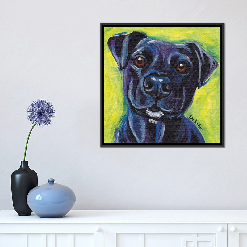«Expressive Black Dog» par Hippie Hound Studios, impression sur toile tendue, H 18 po x l 18 po x P 1,5 po, Pas de tapis