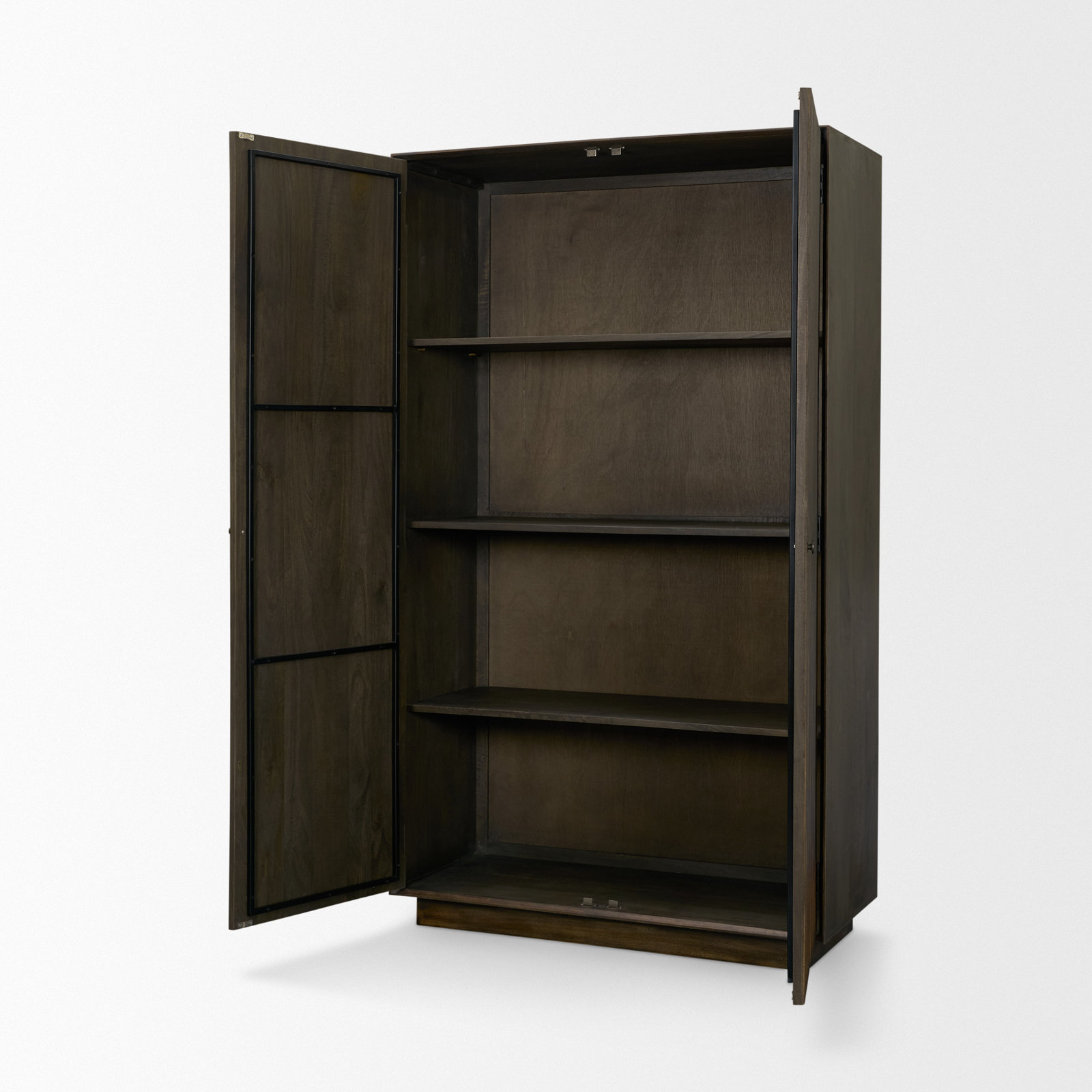 Cinder Distressed Dark Brown Wood Reeded 2-Door Closed Tall Cabinet