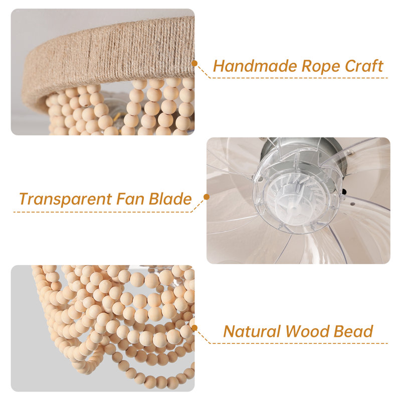 Annadell 20" W 4-Light Wood Bead Caged Ceiling Fan