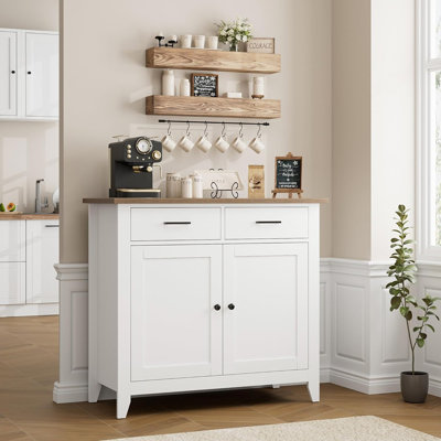 Kitchen Storage Cabinet, Ivory White – Modern Farmhouse Buffet With 2 Drawers, 2 Doors, And Coffee Bar For Living Room, Dining Room, Or Bathroom