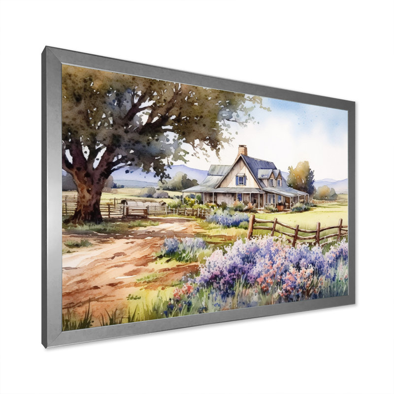 Chêne majestueux à la ferme - reproduction sur toile, H 16 po x l 32 po x P 1 po, Cadre photo argenté