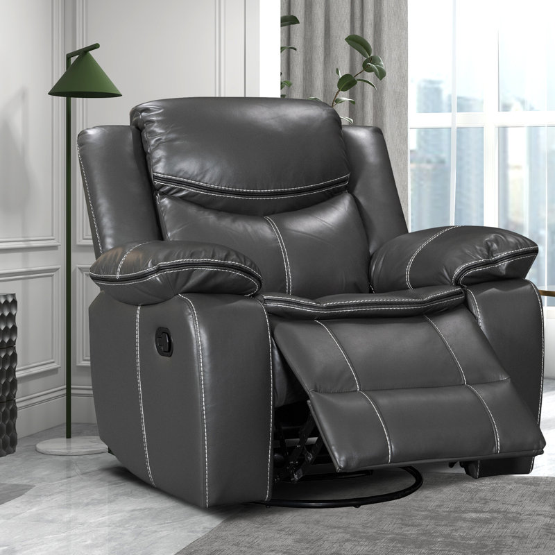 Crovetti Wide Seating Pu Leather Recliner Chair With Rocking And Swivel Set Of 2, Gray