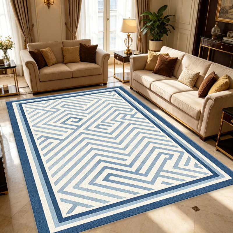 Geometric Maze Blue carpet-easy to clean, machine-washable, soft and comfortable; suitable for door mats, kitchens, living rooms, bedrooms, corridors, and laundry areas. Easy to clean, durable carpet for home decoration.