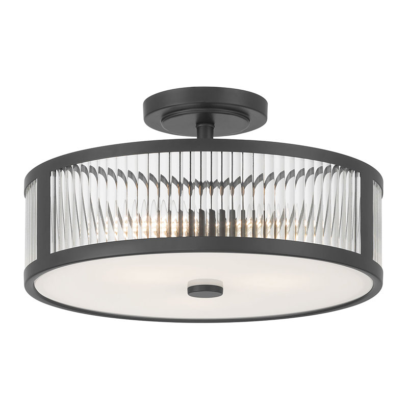 Gabrie 15.75" Wide 3-Light Semi-Flush Mount, Matte Black