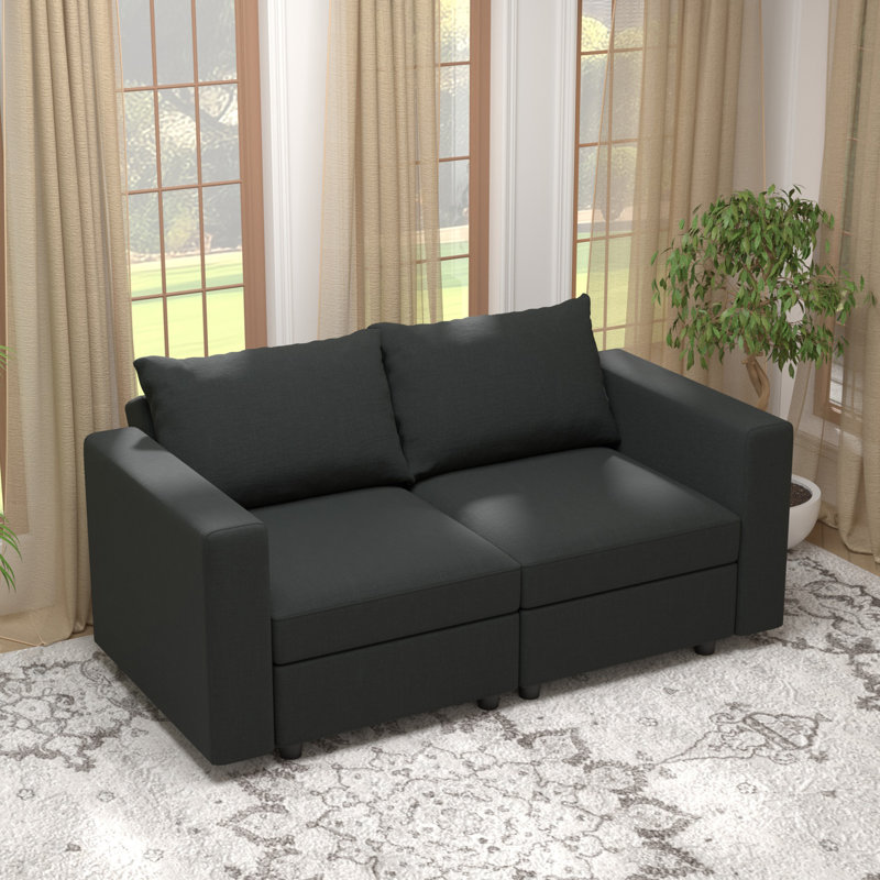 BOX MODULE STO SOFA 90'' 3 Piece Upholstered Modular Sofa with Storage, 26.5" H x 64" W x 31.5" D