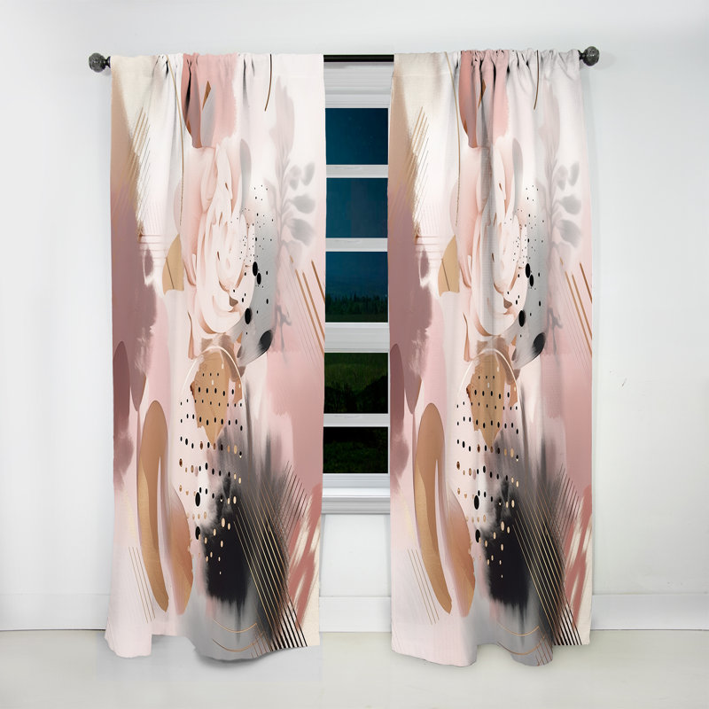 Muskell - Pink Rose Gold Stripes Complexity III - Modern Shapes Curtain - Velvet Room Darkening - 1 panel, 52" W x 63" L