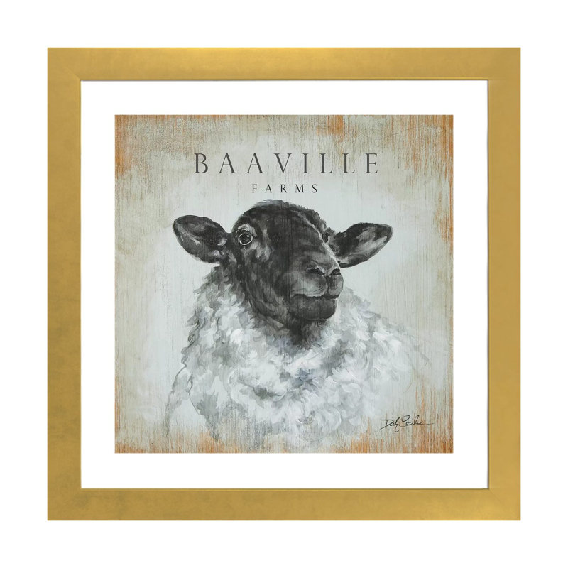 « BaaVille Farms » par Debi coules-reproduction d’art, H 24 po x l 24 po x P 1 po, Papier encadré doré, Blanc