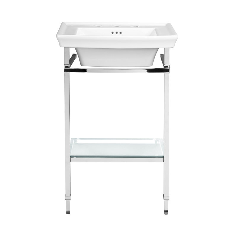 Wyatt Console Table with Glass Shelf, Polished Chrome
