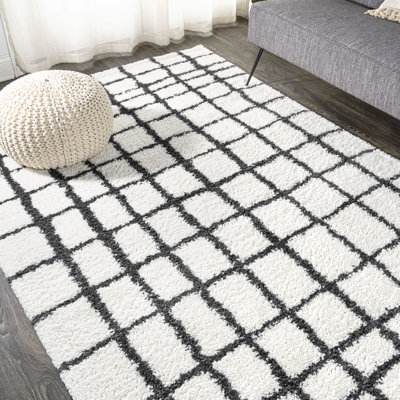 Arenal Geometric Grid Shag White/Gray Rug