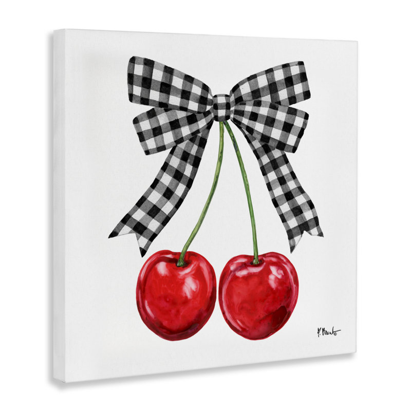 Lucky Cherries & Plaid Bow Canvas, design par Paul Brent, H 30 po x l 30 po