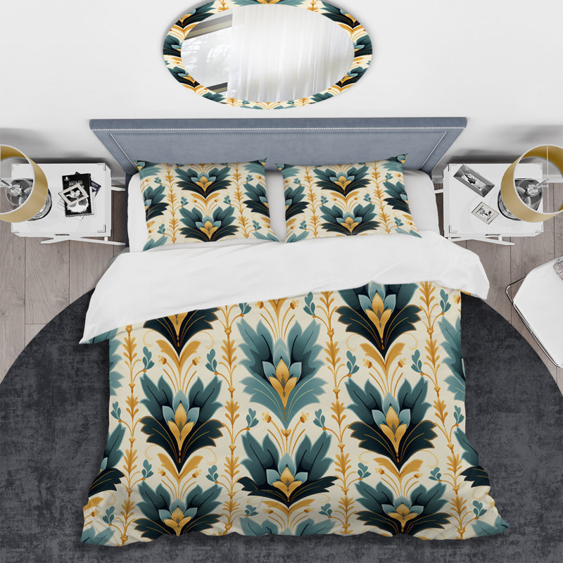Victorian Elegance Emerald Chevron - Ensemble de housse de couette à chevrons