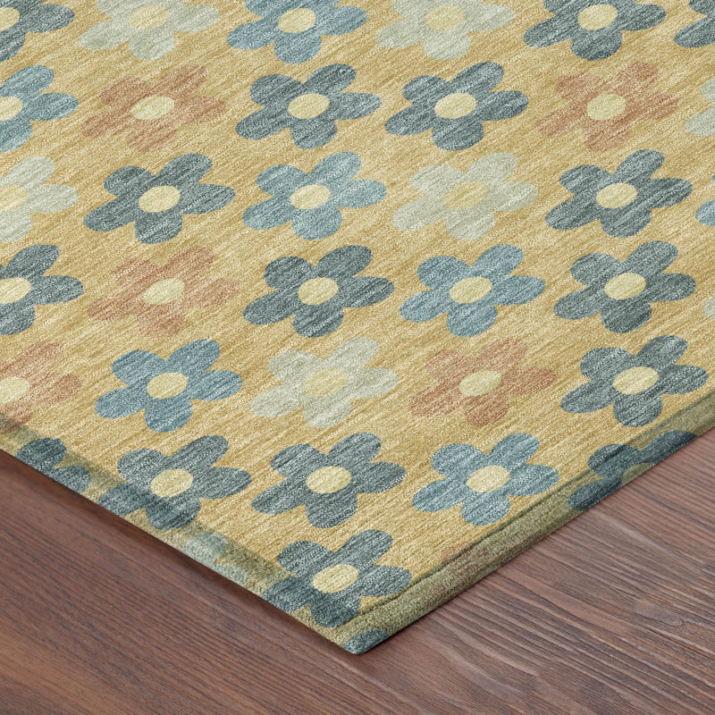 Machine Washable Indoor/Outdoor Chantille ACN2569 Kids Rug, Gold, 5' x 7'6"