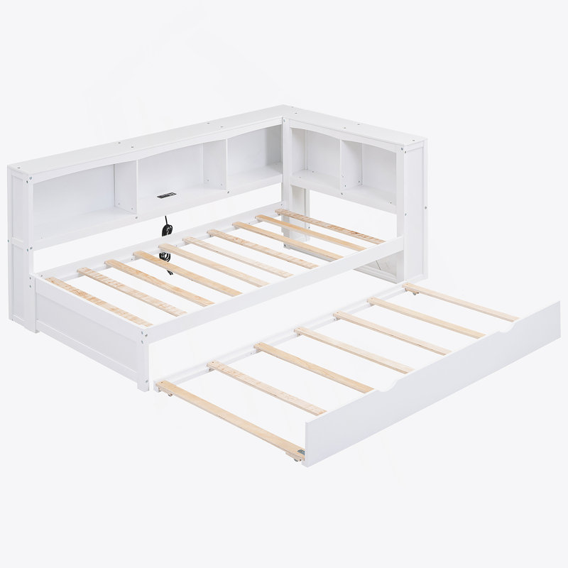 Lit de jour avec couchette, ports USB et armoires de rangement, Blanc