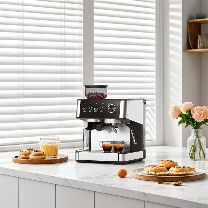 15 Bar Semi-automatic Espresso Maker With 30-position Grinder And Milk Frother Steam Wand