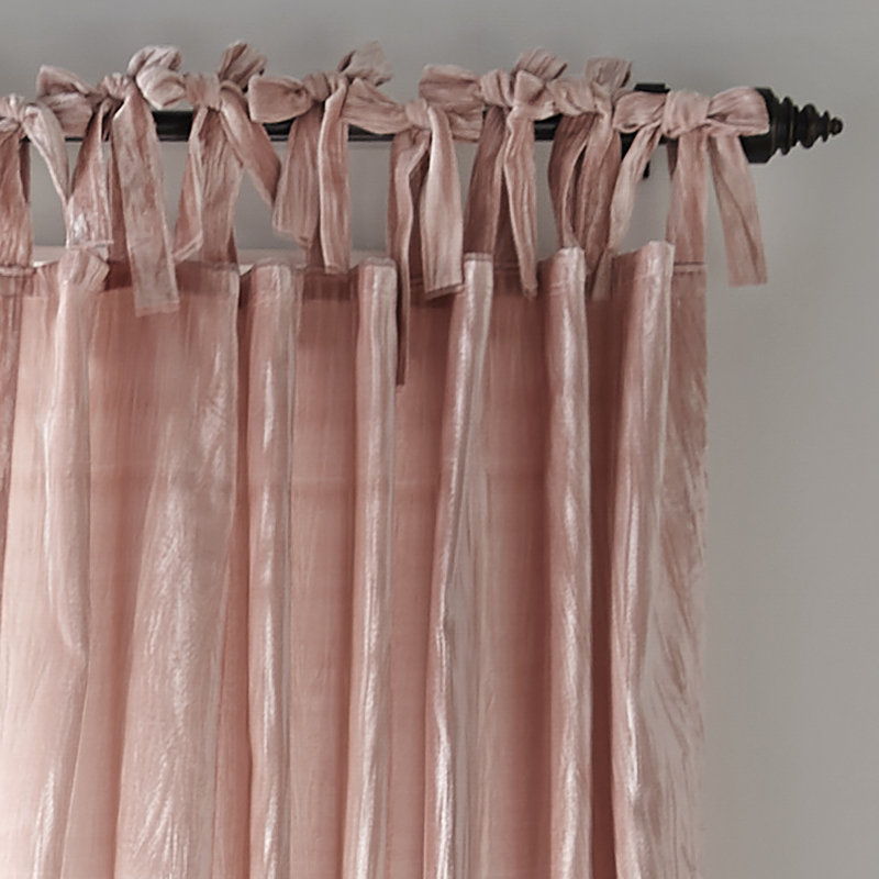 Damaya Crushed Velvet Solid Semi-Sheer Tab Top Single Curtain Panel, Blush, 52" x 95"