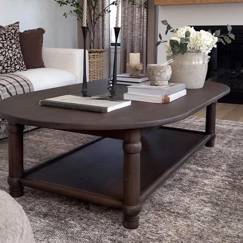 Table basse en bois massif avec double tablette de rangement, H 16,92 po x l 49,21 po x P 23,22 po