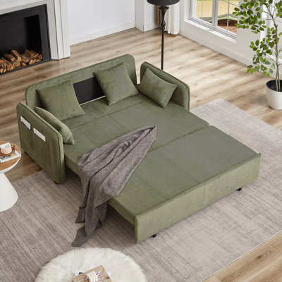 66 Inch 3-in-1 Adjustable Sleeper Sofa Bed with Pullout Bed, 4 Pillows, Side Pockets, Soft Corduroy for Living Room and Bedroom by Latitude Run
