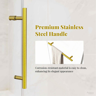 50-54" W * 76" H Frameless Single Sliding Shower Doors Without Soft-Close, Bathroom Sliding Shower Door With Towel Rail And Auxiliary Handle, 5/16" (8mm) Thick SGCC Tempered Glass Door, Brushed Gold