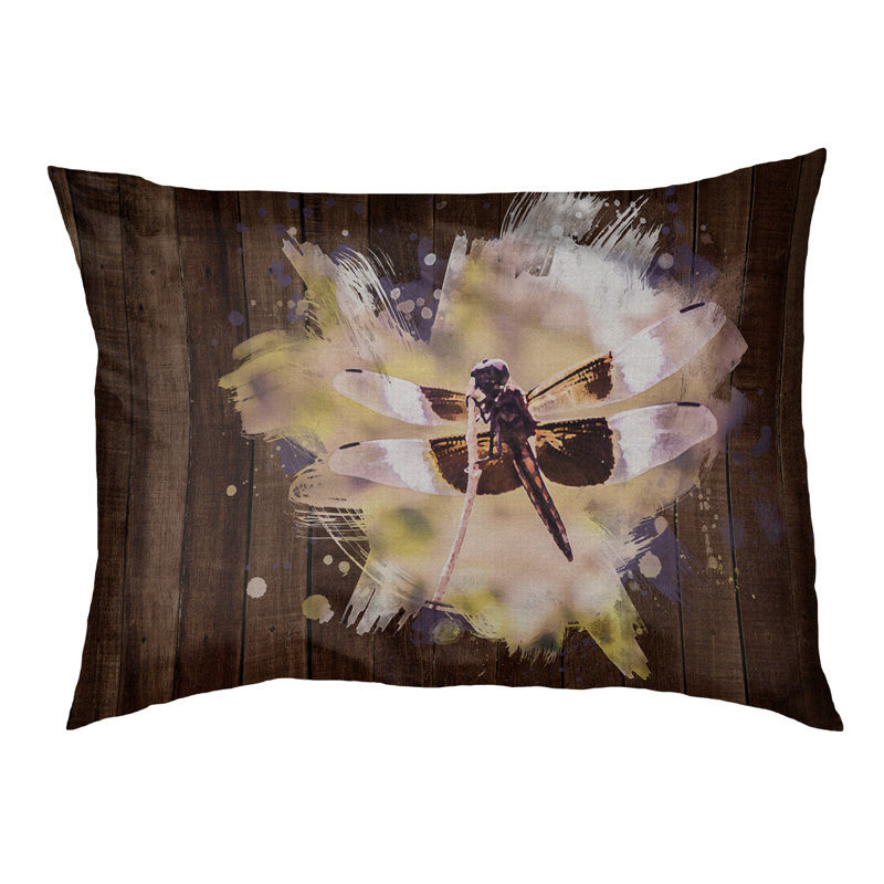 Coussin de concepteur aquarelle libellule Burien, Marron foncé, L 32,5 po x l 42,5 po