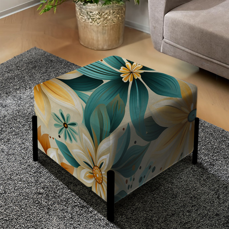 Turquoise Timeless Garden Flowers - Botanical Square Ottoman