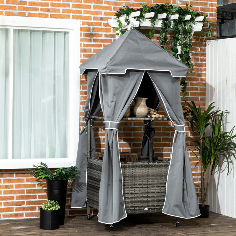 Serviette roulante pour espace spa - support couvert avec tablette, panier, PE, bord de piscine gris