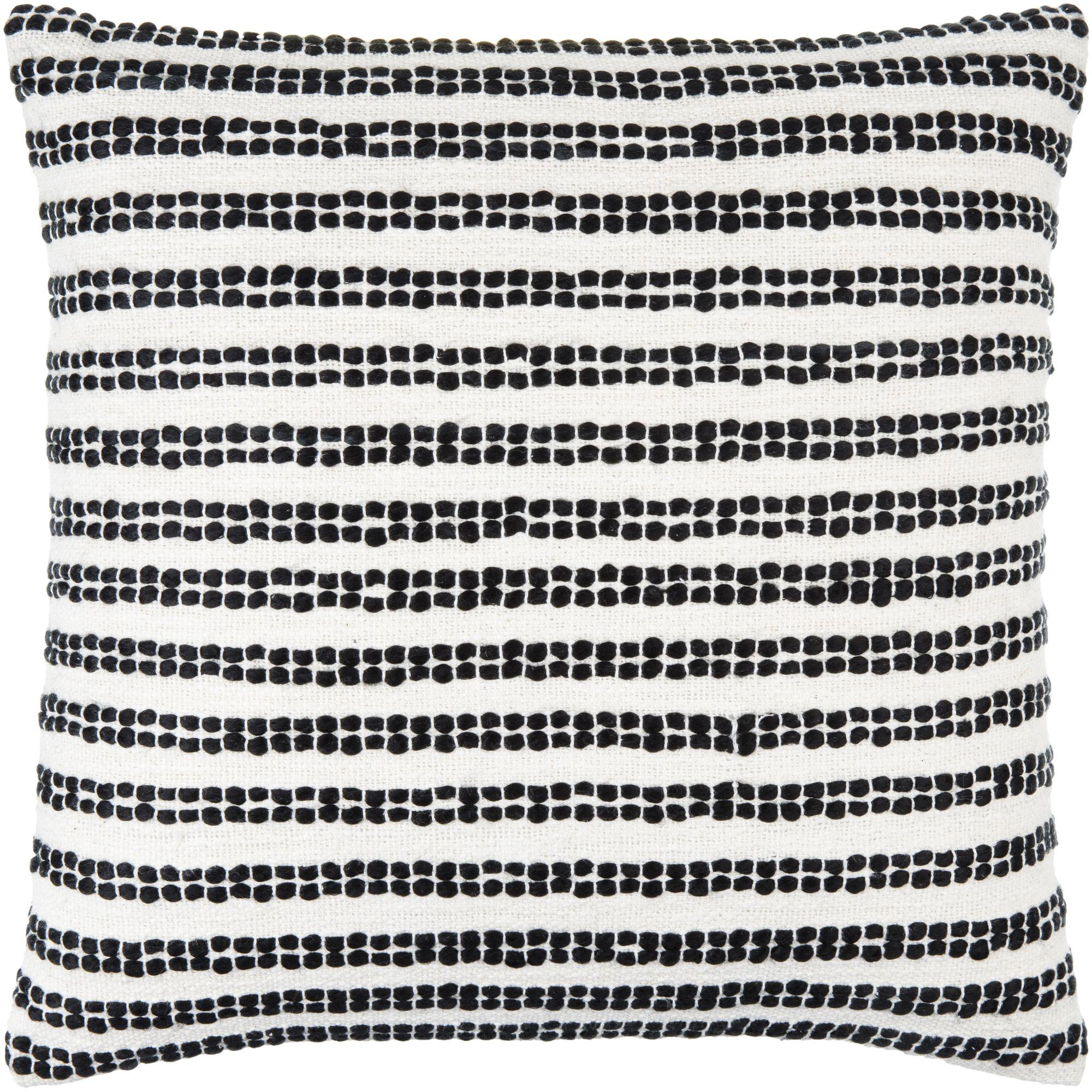 Amora Embroidered Cotton Pillow Cover, Polyester/Polyfill, White/Black, 22" x 22"