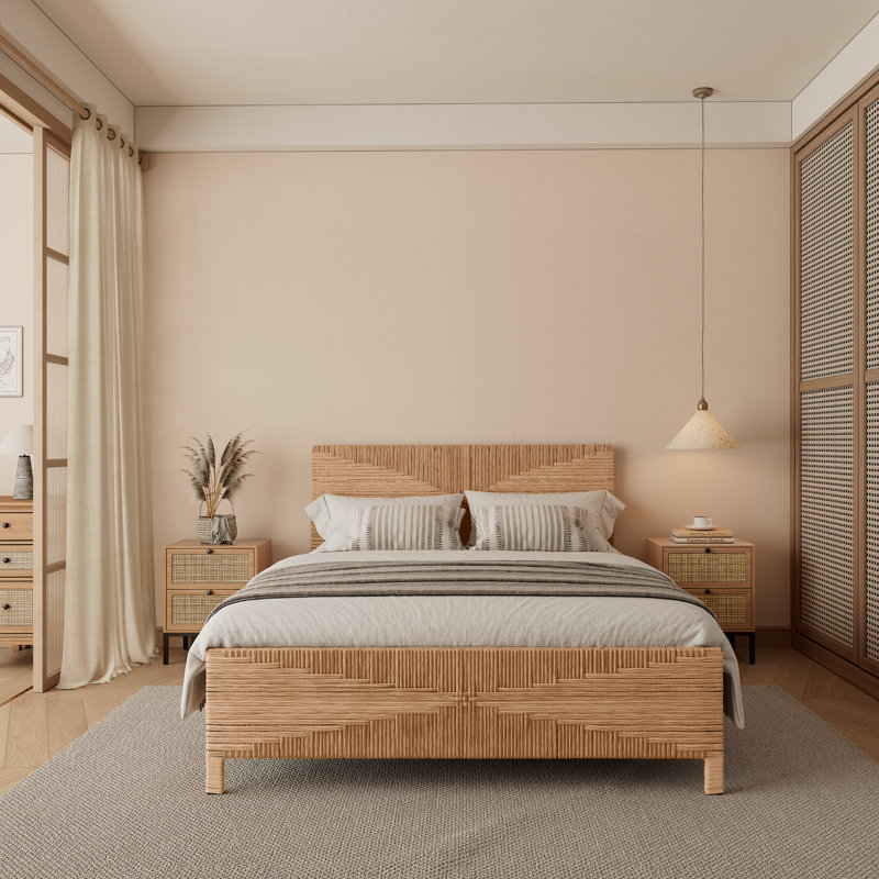 Boho Hand-woven PE Rattan Bed, Full