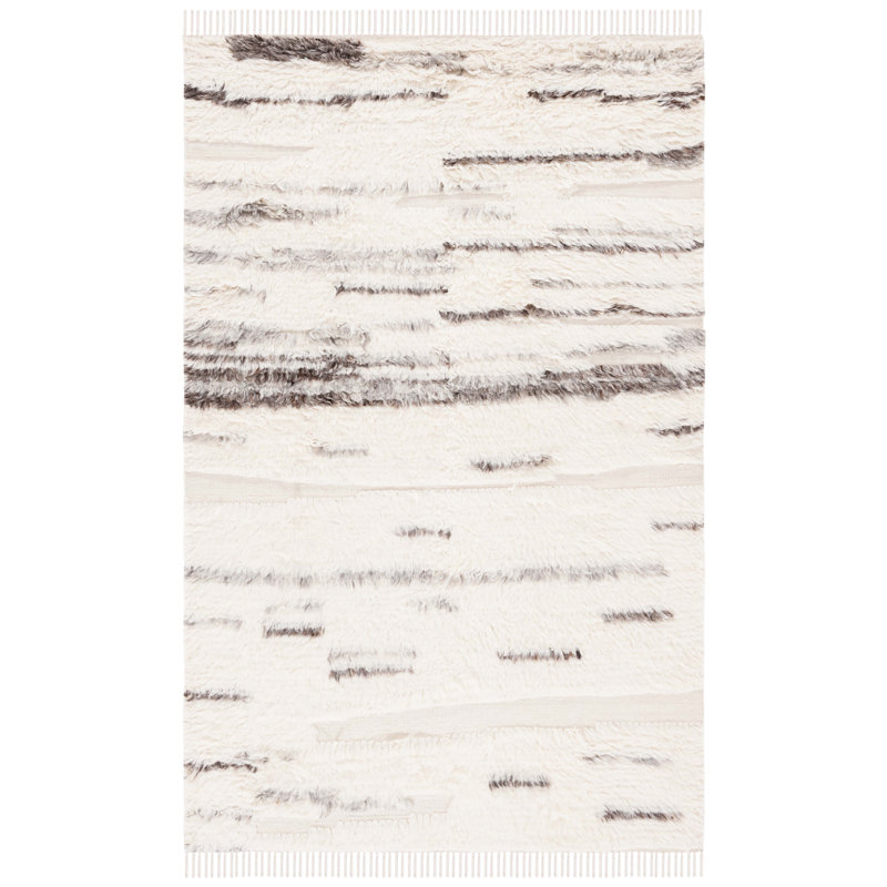 Sekai Handwoven Wool Cotton Abstract Rug in Gray/Ivory, Rectangle 5' x 8'
