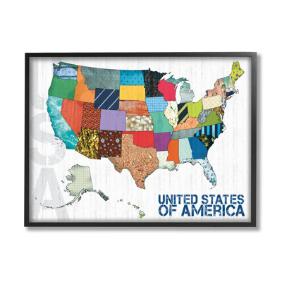 «United States Of America Map Quilted Pattern Borders» par Lauren Gibbons - impression d'art graphique