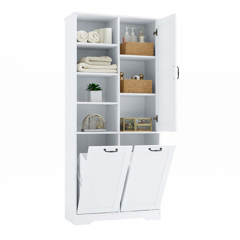 Armoire de rangement de salle de bain avec panier à linge inclinable