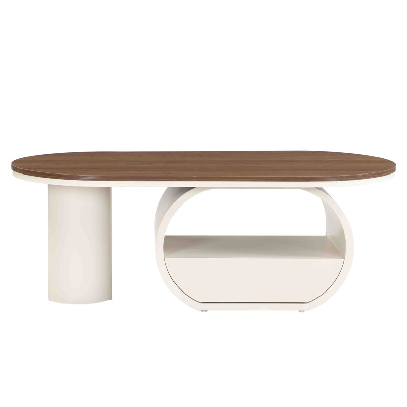 Table basse 47,24 po ovale avec tiroir de rangement pour le salon - blanc
