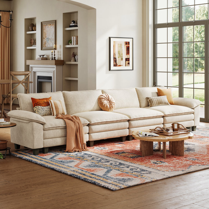 Canapé modulaire rembourré 157,5 po Colbey, Beige, 34.64'' H x 157.48'' W x 34.64'' D