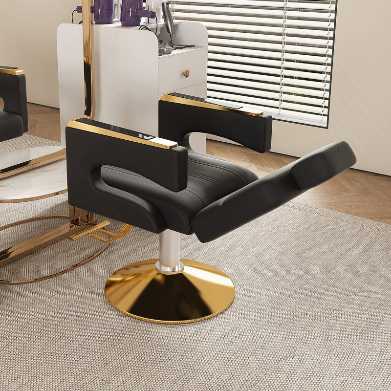 Professional Hydraulic Barber Chair - 360° Swivel With Adjustable Height, Stainless Steel Armrests & Reclining Backrest For Salon & Barber Shop(Black + Gold)