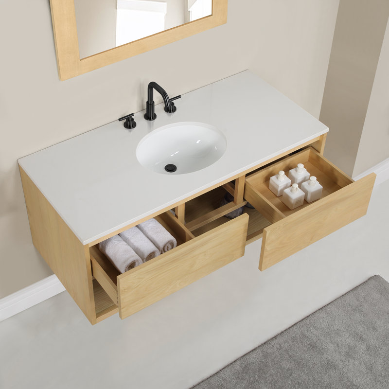 Redbridge 48'' Single Wall Mounted Bathroon Vanity with Quartz Top