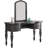 Bedroom Classic Vanity Set Wooden Carved Mirror Stool Drawers Antique Grey Finish-372766301