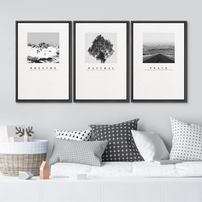 «Breathe Natural Peace», impression sur toile encadrée moderne et moderne noire et blanche
