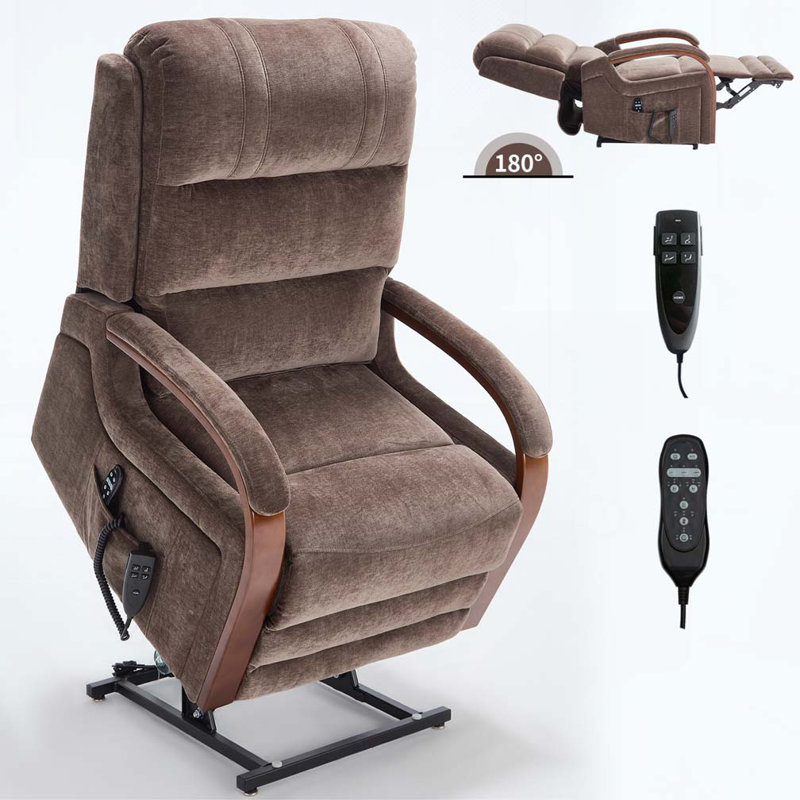 Power Lift Recliner Chair with Solid Wood Armrests, Heat Massage and Heavy Duty Motion Mechanism, Brown