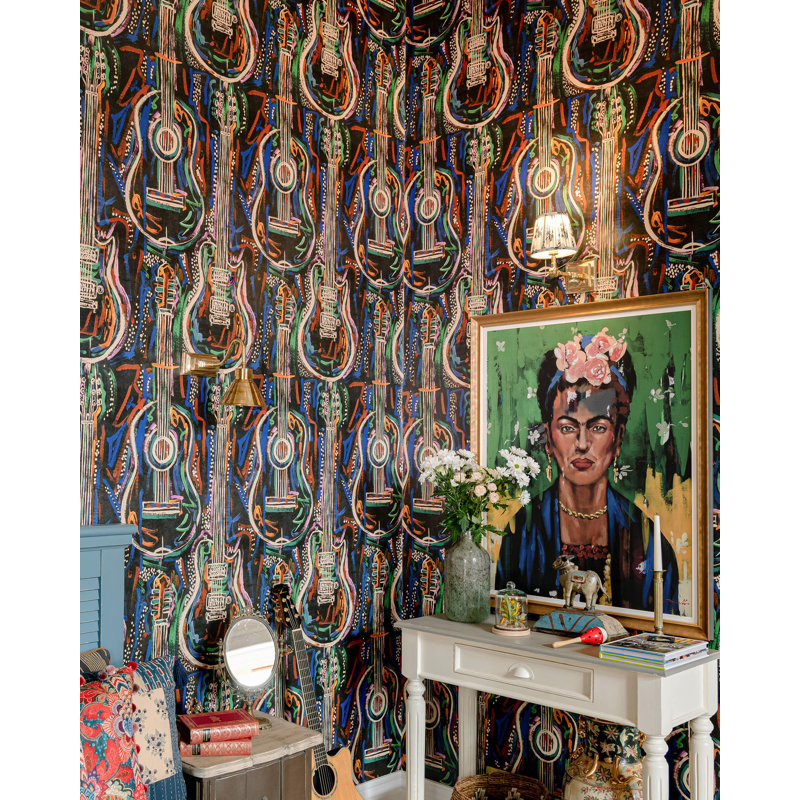 Woodstock Lifestyle Wallpaper Roll, Black/Green/Orange