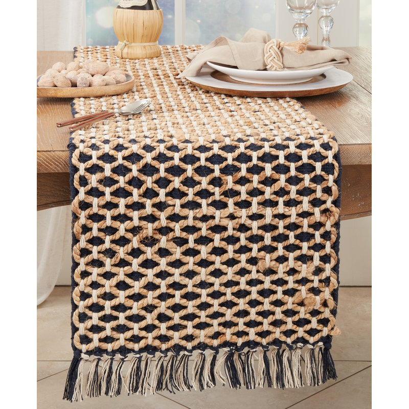 Natural Jute Rope Table Runner with Navy Accents