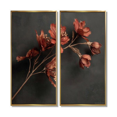 Délicat péruvien, art mural sur toile, art floral brun 2 pièces