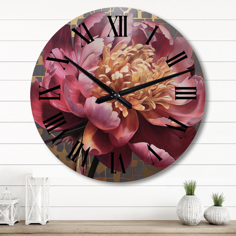 Horloge murale surdimensionnée en bois rose pivoine captivante I, Grand
