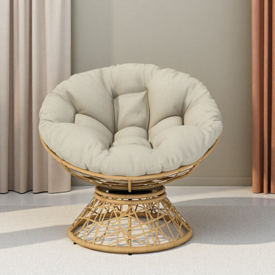 Chaise ergonomique en osier de 40 po avec coussin en tissu à densité de nuage épaisse, housse à 3 résistances, structure en fer de grande capacité, pivotant à 360 degrés pour la lecture, salon, chambre à coucher, salon, base