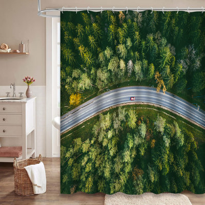 Car Forest Country Road Rural Landscape Shower Curtain with 12 Hooks