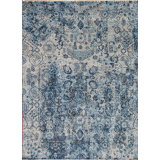 Shangri-La Hand Knotted Wool Area Rug in Blue/Silver/Beige