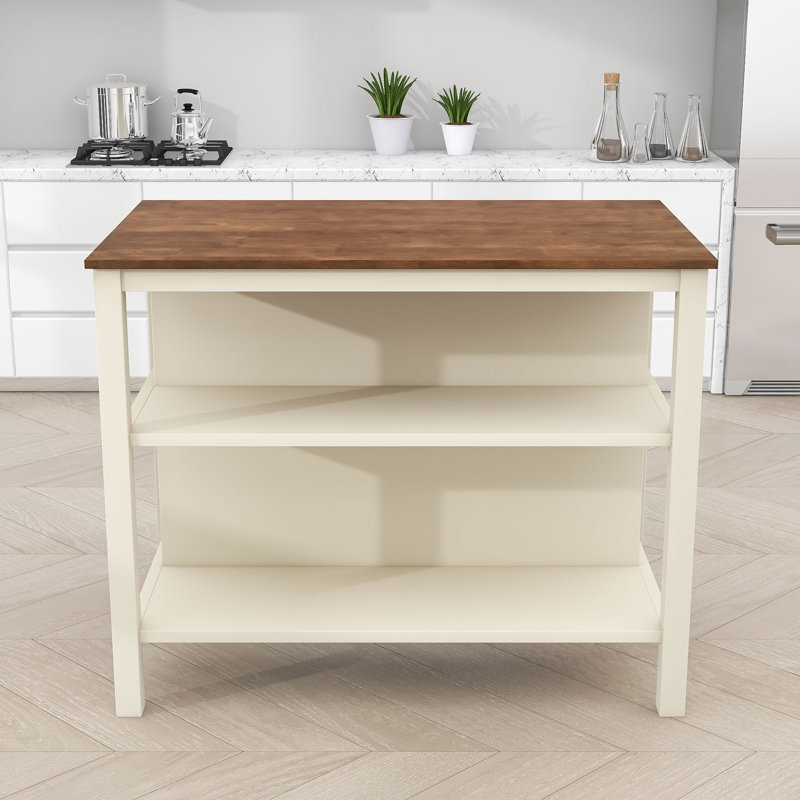 Kianne Wood Stationary Kitchen Island With Shelves