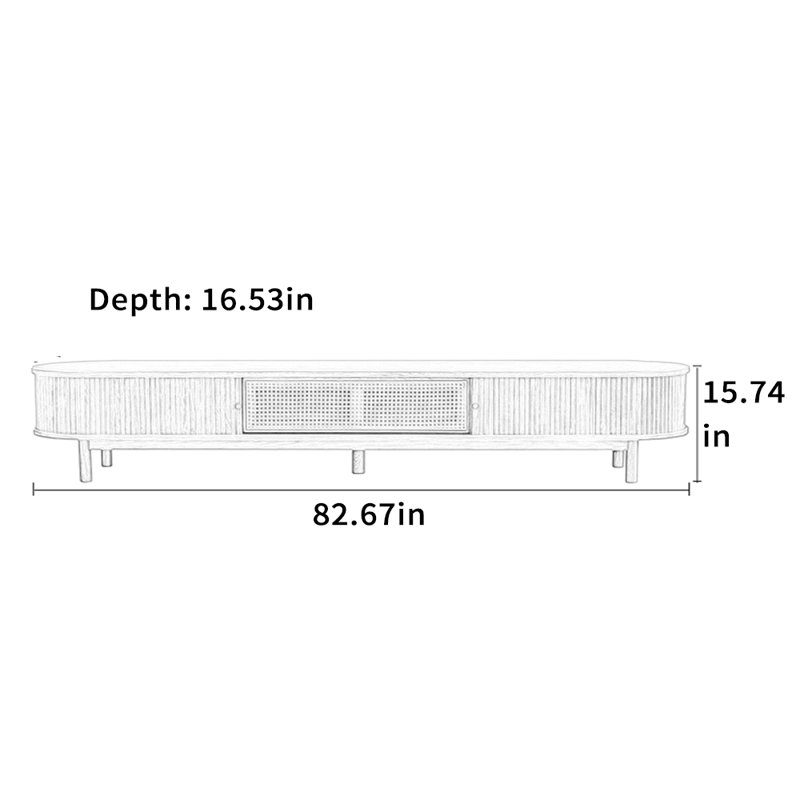 Meuble télé minimaliste en bois de frêne, 82.67"
