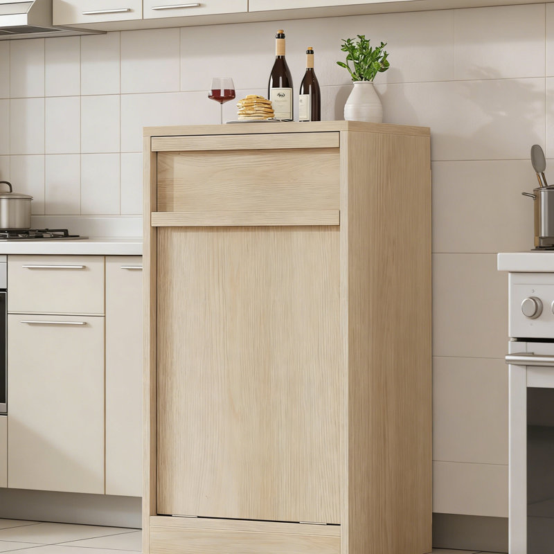 Tilt-Out Trash Cabinet, Hidden Pet-Proof Garbage Can Cabinet for Kitchen