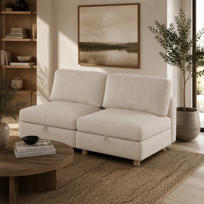 Canapé modulaire modulaire, canapé convertible avec rangement, ensemble de canapés en tissu pliant multifonctionnel, canapé 2 places (beige)