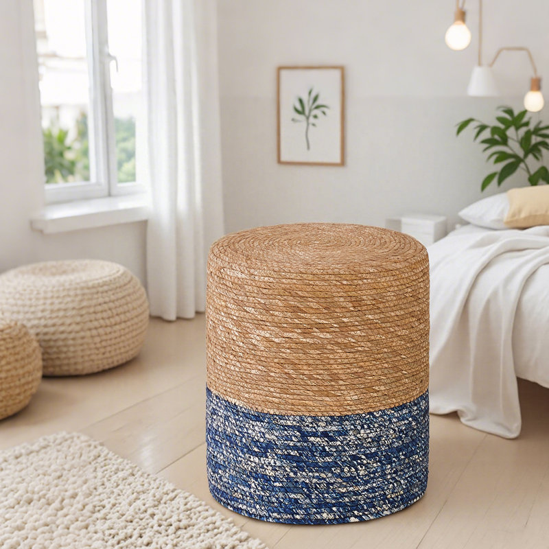 Hallissey Upholstered Pouf, Blue